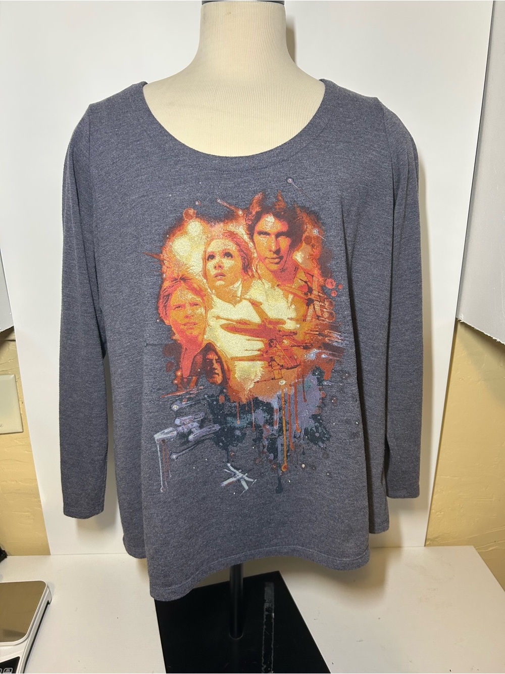 Women’s Long-Sleeve Graphic Tee - Charcoal with Orange Print